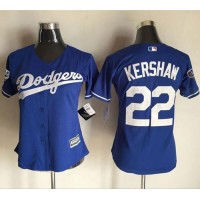 Los Angeles Dodgers #22 Clayton Kershaw Blue Alternate 2018 World Series Women's Stitched MLB Jersey