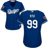 Los Angeles Dodgers #99 Hyun-Jin Ryu Blue Alternate 2018 World Series Women's Stitched MLB Jersey