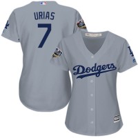 Los Angeles Dodgers #7 Julio Urias Grey Alternate Road 2018 World Series Women's Stitched MLB Jersey