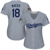 Los Angeles Dodgers #18 Kenta Maeda Grey Alternate Road 2018 World Series Women's Stitched MLB Jersey
