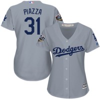 Los Angeles Dodgers #31 Mike Piazza Grey Alternate Road 2018 World Series Women's Stitched MLB Jersey