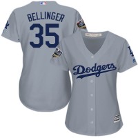 Los Angeles Dodgers #35 Cody Bellinger Grey Alternate Road 2018 World Series Women's Stitched MLB Jersey