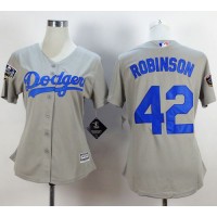Los Angeles Dodgers #42 Jackie Robinson Grey Alternate Road 2018 World Series Women's Stitched MLB Jersey