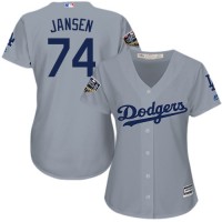 Los Angeles Dodgers #74 Kenley Jansen Grey Alternate Road 2018 World Series Women's Stitched MLB Jersey