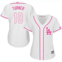 Los Angeles Dodgers #10 Justin Turner White/Pink Fashion Women's Stitched MLB Jersey