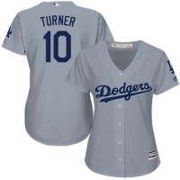 Los Angeles Dodgers #10 Justin Turner Grey Alternate Road Women's Stitched MLB Jersey