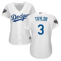 Los Angeles Dodgers #3 Chris Taylor White Home 2018 World Series Women's Stitched MLB Jersey