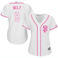 San Francisco Giants #9 Brandon Belt White/Pink Fashion Women's Stitched MLB Jersey