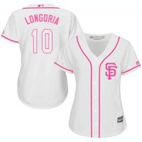 San Francisco Giants #10 Evan Longoria White/Pink Fashion Women's Stitched MLB Jersey