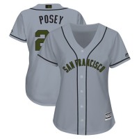 San Francisco Giants #28 Buster Posey Grey 2018 Memorial Day Cool Base Women's Stitched MLB Jersey