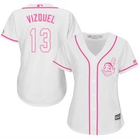 Cleveland Guardians #13 Omar Vizquel White/Pink Fashion Women's Stitched MLB Jersey