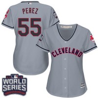 Cleveland Guardians #55 Roberto Perez Grey 2016 World Series Bound Women's Road Stitched MLB Jersey