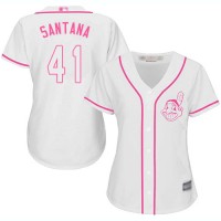 Cleveland Guardians #41 Carlos Santana White/Pink Fashion Women's Stitched MLB Jersey