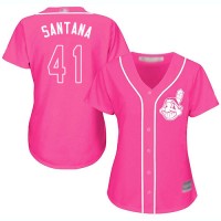 Cleveland Guardians #41 Carlos Santana Pink Fashion Women's Stitched MLB Jersey