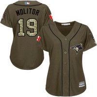 Toronto Blue Jays #19 Paul Molitor Green Salute to Service Women's Stitched MLB Jersey