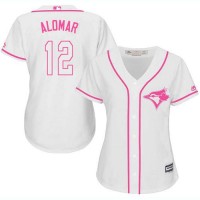 Toronto Blue Jays #12 Roberto Alomar White/Pink Fashion Women's Stitched MLB Jersey