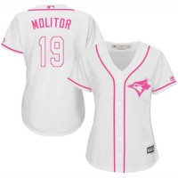 Toronto Blue Jays #19 Paul Molitor White/Pink Fashion Women's Stitched MLB Jersey