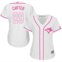 Toronto Blue Jays #29 Joe Carter White/Pink Fashion Women's Stitched MLB Jersey