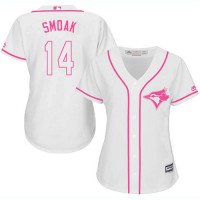 Toronto Blue Jays #14 Justin Smoak White/Pink Fashion Women's Stitched MLB Jersey