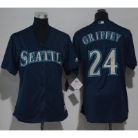 Seattle Mariners #24 Ken Griffey Navy Blue Alternate Women's Stitched MLB Jersey