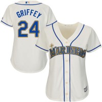 Seattle Mariners #24 Ken Griffey Cream Alternate Women's Stitched MLB Jersey