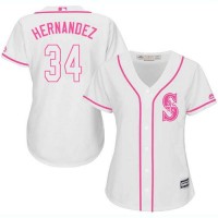 Seattle Mariners #34 Felix Hernandez White/Pink Fashion Women's Stitched MLB Jersey