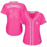 Seattle Mariners #34 Felix Hernandez Pink Fashion Women's Stitched MLB Jersey