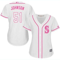Seattle Mariners #51 Randy Johnson White/Pink Fashion Women's Stitched MLB Jersey