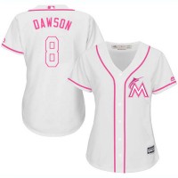 Miami Marlins #8 Andre Dawson White/Pink Fashion Women's Stitched MLB Jersey