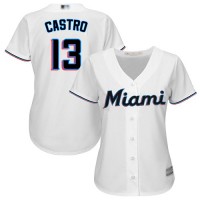 Miami Marlins #13 Starlin Castro White Home Women's Stitched MLB Jersey