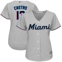 Miami Marlins #13 Starlin Castro Grey Road Women's Stitched MLB Jersey