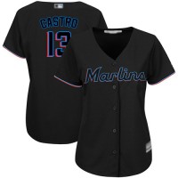 Miami Marlins #13 Starlin Castro Black Alternate Women's Stitched MLB Jersey