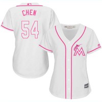 Miami Marlins #54 Wei-Yin Chen White/Pink Fashion Women's Stitched MLB Jersey