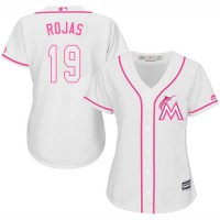 Miami Marlins #19 Miguel Rojas White/Pink Fashion Women's Stitched MLB Jersey