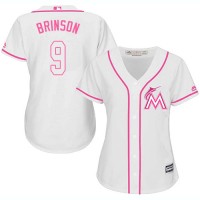 Miami Marlins #9 Lewis Brinson White/Pink Fashion Women's Stitched MLB Jersey