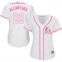 Miami Marlins #22 Sandy Alcantara White/Pink Fashion Women's Stitched MLB Jersey
