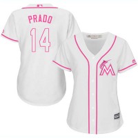 Miami Marlins #14 Martin Prado White/Pink Fashion Women's Stitched MLB Jersey