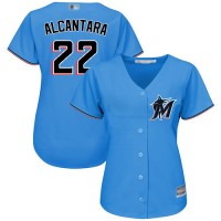 Miami Marlins #22 Sandy Alcantara Blue Alternate Women's Stitched MLB Jersey