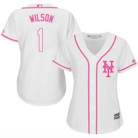 New York Mets #1 Mookie Wilson White/Pink Fashion Women's Stitched MLB Jersey