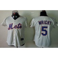 New York Mets #5 David Wright Cream(Blue Strip) Women's Fashion Stitched MLB Jersey