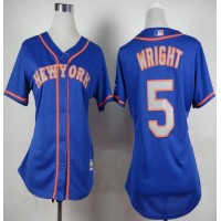 New York Mets #5 David Wright Blue(Grey NO.) Alternate Road Women's Stitched MLB Jersey