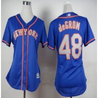 New York Mets #48 Jacob deGrom Blue(Grey NO.) Alternate Road Women's Stitched MLB Jersey