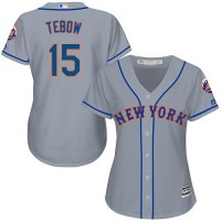New York Mets #15 Tim Tebow Grey Road Women's Stitched MLB Jersey