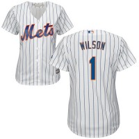 New York Mets #1 Mookie Wilson White(Blue Strip) Home Women's Stitched MLB Jersey
