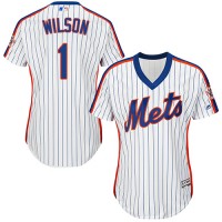 New York Mets #1 Mookie Wilson White(Blue Strip) Alternate Women's Stitched MLB Jersey