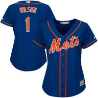 New York Mets #1 Mookie Wilson Blue Alternate Women's Stitched MLB Jersey
