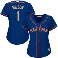 New York Mets #1 Mookie Wilson Blue(Grey NO.) Alternate Women's Stitched MLB Jersey