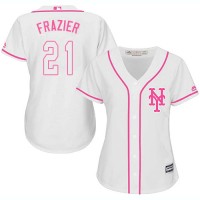 New York Mets #21 Todd Frazier White/Pink Fashion Women's Stitched MLB Jersey