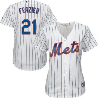 New York Mets #21 Todd Frazier White(Blue Strip) Home Women's Stitched MLB Jersey