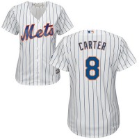 New York Mets #8 Gary Carter White(Blue Strip) Home Women's Stitched MLB Jersey